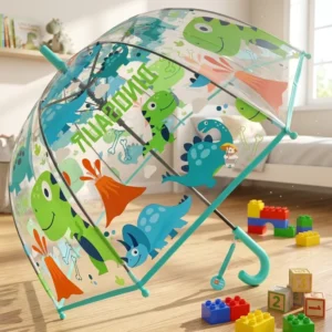 Multi design Children Umbrella Forest Cartoon Safe Lightweight Transparent Straight Umbrella 8 Ribs Long Handle Back School