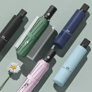 Multicolor Automatic Folding Umbrella UV Protection Black-Coated Canopy Wind-Resistant Rain and Sun Parasol