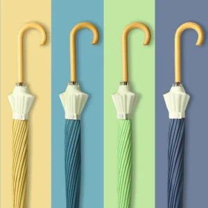 Multicolor Japanese Korean Style Long-Handled Umbrella 16 Ribs Large Straight Pole Sun and Rain Semi-Automatic
