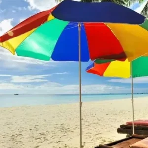 Multicolor White-Coated Metal Frame Windproof Rainbow Beach Umbrella