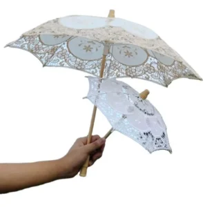 Natural Bamboo Color Handmade Victorian Large Wedding Lace Parasol Umbrella 48cm Bamboo & Cotton Lace
