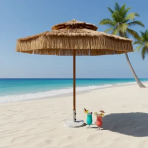 Natural Color Beach Umbrella Sun-Proof Patio Umbrella Straw Sun Shade Adjustable Tilt Parasol