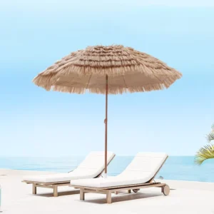 Natural Color Beach Umbrellas Portable Sun Proof Patio Umbrellas Hawaii Palm Straw Sun Shade Adjustable Tilt Parasol