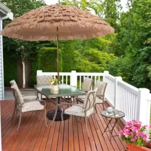 Natural Color Outdoor Palm Beach Plastic Hawaii White Tiki Hula PP Grass Thatch Outdoor Straw Umbrella