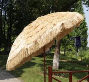 Natural-Color Outdoor Plastic PP Grass Thatch Umbrella Hawaiian Style White Tiki Hula