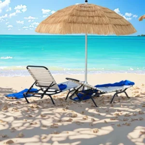 Natural Color Straw Raffia Tiki Patio Umbrella with Tilt and Pole