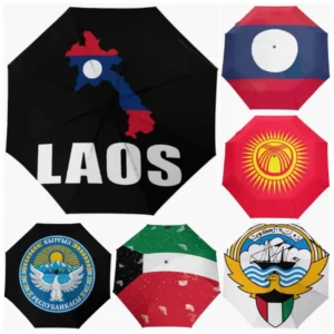 Natural Low-Matte Texture Fully Automatic Folding Umbrella Country-Themed Flag Series Classic Umbrella