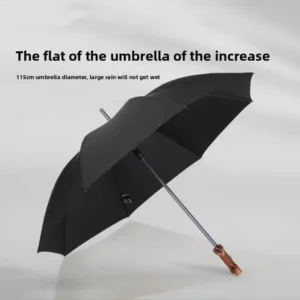 Natural Rattan Wood Handle Storm Windproof Waterproof Sun Rain European Style Straight Golf Umbrella for Custom Logo