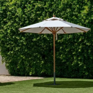 Natural Solid Wood Pole Patio Umbrella Water Resistant Polyester Canopy UV Block Outdoor Central Pole Parasol