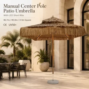Natural Thatch Patio Umbrella for Holiday Village Patios, Outdoor Venues, and Patio Projects