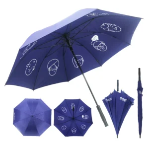 Navy Blue Golf Umbrella Double Canopy Windproof Automatic Open Large Rain Umbrella Custom Internal Cartoon Print