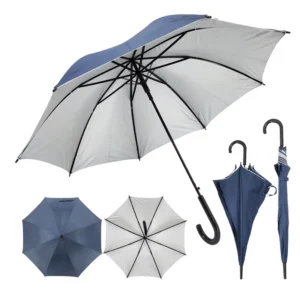 Navy Blue J Handle Straight Umbrella UV Proof Silver Lining Windproof BSCI Sedex Factory Corporate Gift Umbrellas