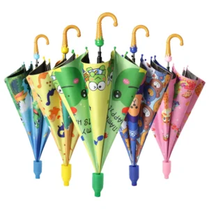 New Arrival Animal Design Straight Auto Open Custom Cartoon Printing Children Kids Umbrella With Ice Cream Handle