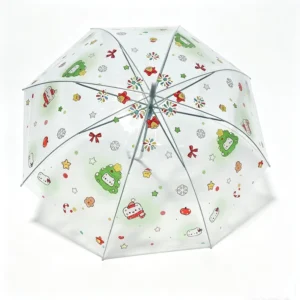 New Arrival Cute Christmas Cat Snowflake Semi-Automatic Transparent Umbrella With 97cm Open Diameter For Festival Gift