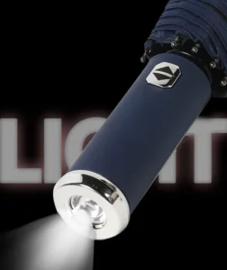 New Arrival Modern Automatic LED Flashlight Windproof Three-Folding Advertising Umbrella Rubberized Handle Metal Business Gifts