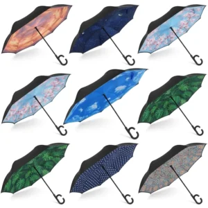 New Arrival Stylish Umbrella Unique Design Reverse Car Umbrella Custom Umbrella Giveaways C Handle Umbrella