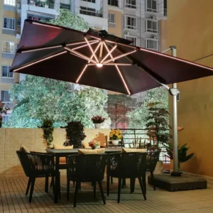 New China Customized Roma Garden LED Solar Umbrella Durable Aluminum Patio Umbrella Waterproof Foldable for Outdoor Use Hotels
