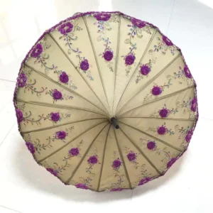 New Design 16 Ribs Lace Pagoda Sequins Parasol Embroidery Umbrella for Customization