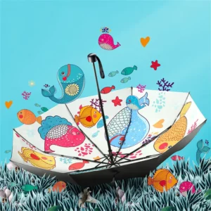 New Design Dual-use for Sunny and Rainy Novelty Cartoon Umbrella Three Folding Portable Business Sunshade for Female Woman Kids