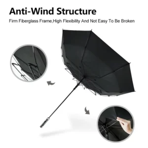 New Design Durable Strong Large Wind Resistant Automatic Open Fiberglass Shaft Golf Umbrella with Custom logo Printing