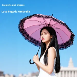 New Design Luxury Pagoda Lace Tassel Wedding Straight Rod Skirt Edge Sunscreen Rainproof All in One Princess Umbrella