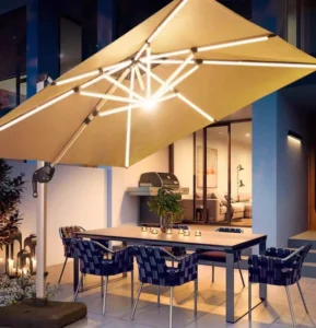 New Design Outdoor Solar LED Light Roma Parasol Roman Umbrella for Garden Patio Shading Waterproof for Hotel Outdoor Furniture