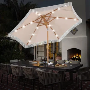 New Design Outdoor Sun LED Light Patio Umbrella Custom Logo Big Size Waterproof Pool Umbrella Fringe for Beach Application
