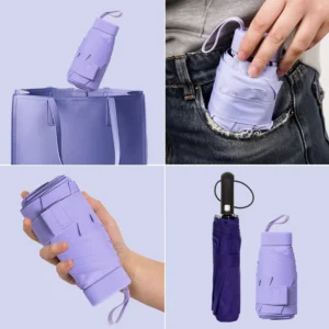 New Design Portable Manual Titanium Black Coating UV Protection Travel Mini Series 19 Inch Five Folding Umbrella
