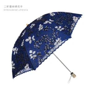 New Double Fold Lace Embroidery Umbrella UV Proof Sunshade Korean Gift Handmade Embroidery Lace Parasol Wedding Umbrella