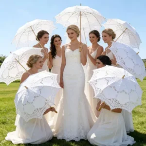 New Embroidery Lace Cotton Victorian Folding Manual Umbrella Wedding Parasol