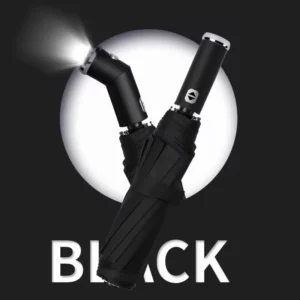 New LED Flashlight Automatic Windproof Sunscreen Folding Umbrella Advertising Gift Modern Design Black Coating UV Resistant