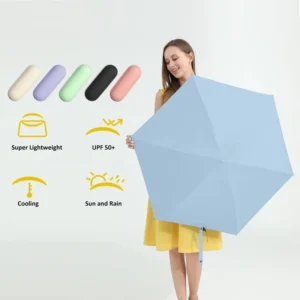 New Mini Sunny Semi Automatic Foldable UV Umbrella Sunscreen Titanium Silver 5 Folding Small Pocket Size 5 Folding Umbrella