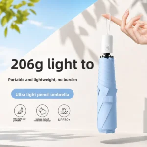 New Minimalist Automatic Ultra Light Pocket Advertising Pencil Umbrella Black Coating UPF 50+ Sun Protection Glass Fiber