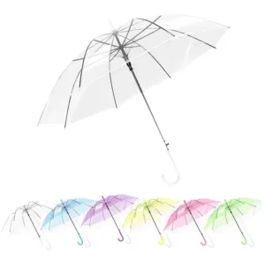 New Portable Colorful Transparent Custom Auto Straight J Parasol Clear Umbrella Logo Plastic Metal Frame 90cm Diameter