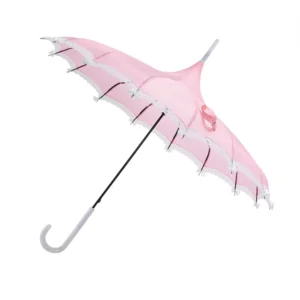 New Straight Umbrella Design for Wedding Party White Lace Curved Edge Manual Control