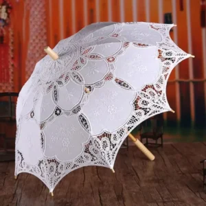 New Wedding Lace Umbrella Cotton Embroidery Bridal Umbrella White Beige Parasol Sun Umbrella for Wedding Decoration Photography
