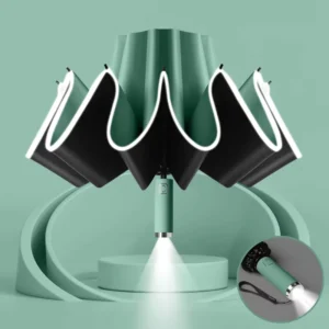 Newest UPF50+ Folding Reverse LED Flashlight Automatic Umbrella with Reflective Stripe for Safe Travel at Night