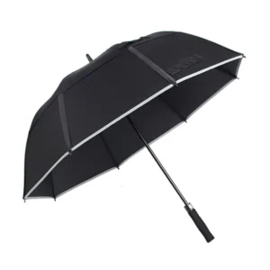 Night Light Reflection Anti UV Camping Double Layers Strong Windproof Auto Open Straight Golf Umbrellas With Elastic Band