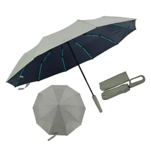 O-Shape Ring Handle Three-Layer Fiberglass Ribs Black UV Coating Sun Rain Windproof Reinforced Travel Automatic Umbrella