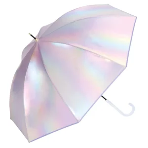 OEM 3-Folding Iridescent Aurora Long-Handle Umbrella Windproof Rainbow Coating for Students Women Travel Use
