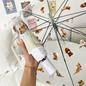OEM Custom Logo Kids Umbrella 19 Inch Transparent Puppy Paradise Theme Adjustable Handle for Children Rain Protection
