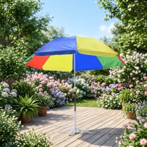 OEM Custom Logo Large Rainbow Sun Umbrella Outdoor Multi-Color Striped Waterproof Foldable Beach Garden Parasol