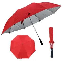 OEM Custom Logo UV Silver Coating 190T Pongee 2-Fold Auto Open Umbrella EVA Handle Promotional Rain Umbrellas Factory