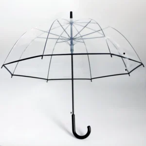 OEM ODM Transparent Clear Dome See-Through POE Straight Rain Wedding Umbrella Semi-Automatic Metal 8 Ribs 102cm Diameter