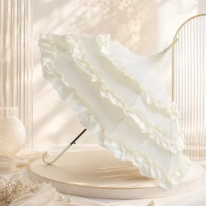 OEM Vintage Lace Pagoda Umbrella Auto Open Hook Handle Bridal Wedding Princess Ruffle Long Stick Rain Umbrella for Women