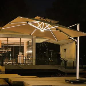 OEM Waterproof All-Aluminum Frame Pole Outdoor Sunshade Umbrella with LED Lighting for Hotel Patio and Backyard