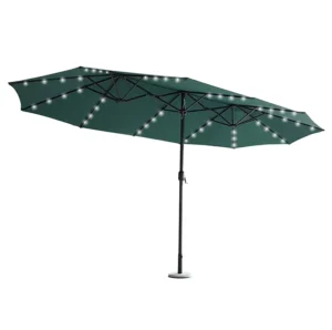 Oem Solar LED Stainless Steel Double Sided Rectangle Garden Umbrella Lightweight Waterproof Patio Parasol Modern Outdoor