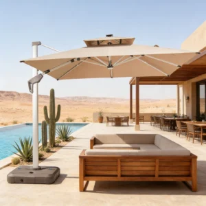 Offset Outdoor Sunshade with Silver Aluminum Pole and 280g Woven Polyester Fabric