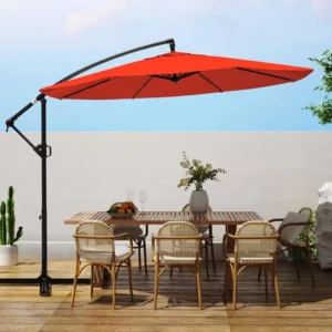 Offset Patio Banana Umbrella Cantilever Hanging Design with Infinite Tilt and Cross Base Fade- and Waterproof Canopy for Garden Deck
