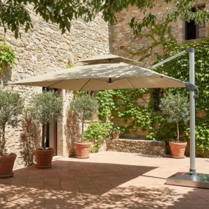 Offset Patio Umbrella Double Layer Heavy Duty Windproof Cantilever Outdoor Parasol with Cross Base